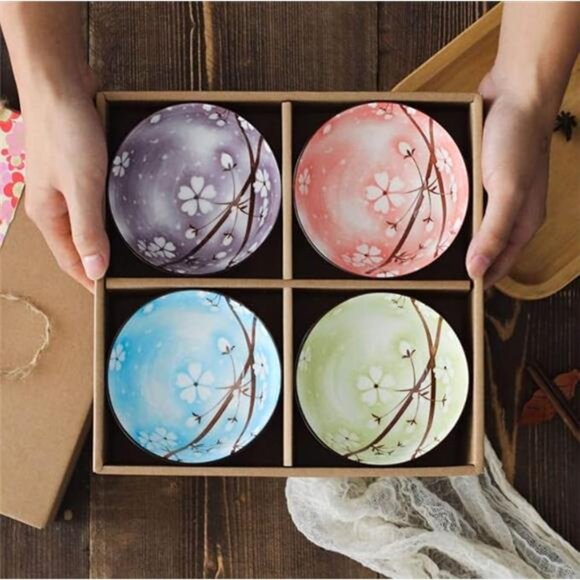 Mose Cafolo ~ Set of 4, Japanese Style Ceramic Rice Bowl - Picture 8 of 8